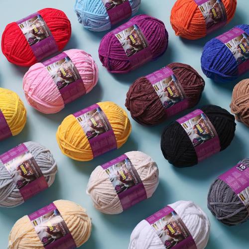 Set of 2 Color yellow Chunky Chenille Yarn for Crocheting - 2x200g Baby Blanket Yarn for Crocheting Soft - 350 Yards Fluffy Thick Plush Yarns for Knitting Blankets Amigurumi (2, Yellow)