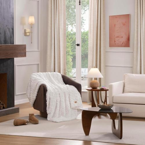 UGG Adalee Faux Fur Throw Blanket Luxury Lightweight Cozy Soft Throw for Couch Bed or Chair Hypoallergenic Machine Washable Double-Sided Fluffy Blanket Home Decor, 50-inch x 70-inch, Natural White