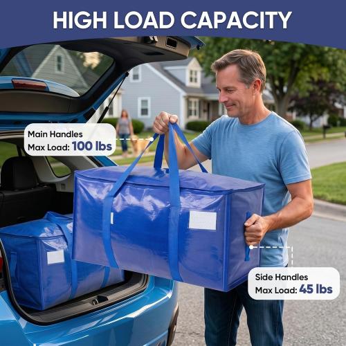 TICONN 12 Pack Extra Large Moving Bags Heavy Duty with Zippers & Carrying Handles, Durable Storage Bags Moving Boxes for Closet Organizers and Storage (12 Pack, Blue)‼️decent condition‼️