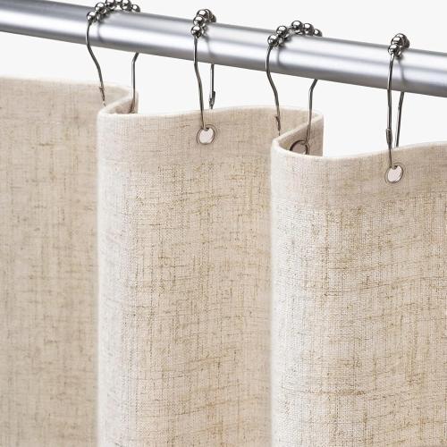 Awellife Extra Long Shower Curtain 84 Inch Length Beige Linen Blend Fabric Shower Curtain for Bathroom, Extra Long 72 W x 84 L