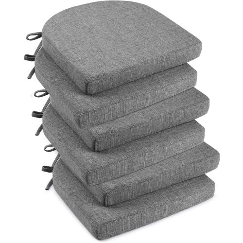 downluxe Indoor Chair Cushions for Dining Chairs, Soft and Comfortable Textured Foam Kitchen Chair Pads with Ties and Non-Slip Backing, 16 x 16 x 2, Dark Grey, 6 Pack
