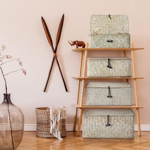 Woanger Set of 4 Wicker Baskets with Lids, White