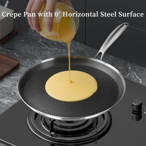 Innerwell 12 Inch Stainless Steel Crepe Pan,Nonstick dosa tawa | Honeycomb nonstick coating, PFOA-free.Compatible with All Stoves. Easy to clean.Oven Safe&Dishwasher Safe