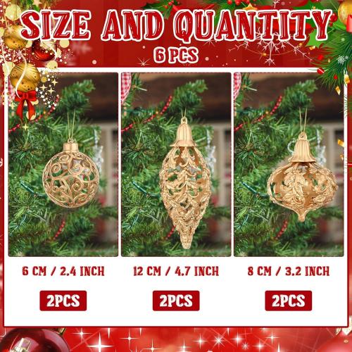 Shappy 6 Pcs Christmas Gold Ball Ornaments 2/3/5 Inch Diamond Pendant Christmas Tree Ornaments Gold Decorations for Home Xmas Holiday Party Wedding Wreath Gift