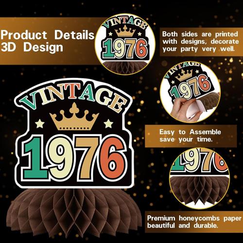 DARUNAXY Colorful 1976 50th Birthday Decorations for Men Women(32PC) | Back in 1976 Banner, 50 Number Balloons & Cake Topper, Vintage 1976 50 Year Old Birthday Honeycomb Hanging Swirl Supplies