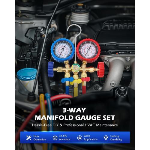 OMT AC Gauge Set for R134a, R12, R22, and R502, 5 ft Hoses