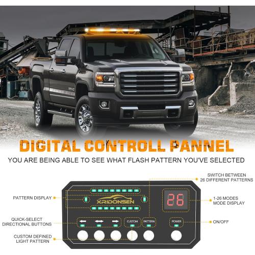 37 104 LED Roof Strobe Light Bar Amber White Emergency Lights | Top Double Side Traffic Advisor Warning Safety Caution Lights Magnetic Mount for Construction Vehicles Plow Trucks Wreckers