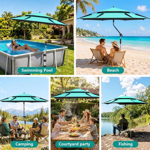 Above Ground Pool Umbrella 7.2 FT — Adjustable Outdoor Poolside Umbrella | UPF 50  Double-Layer Pool Shade Canopy for Backyard, Deck & Patio, Pool Accessories