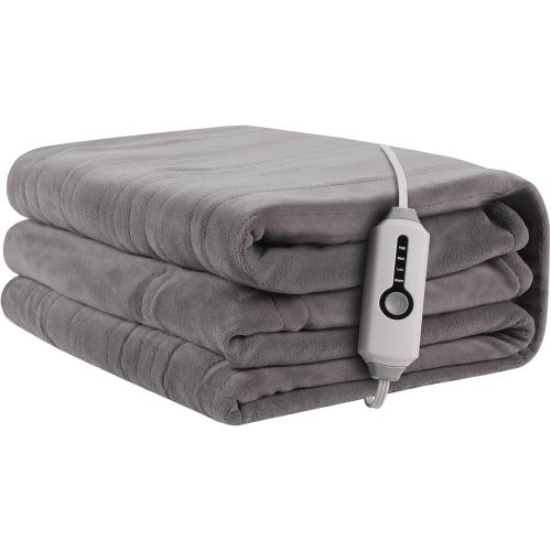 Electric Heated Blanket 72x84 Full Size, Soft Coral Fleece with 4 Heating Levels and 10 Hours Auto-Off, Machine Washable, Cozy Plush Fabric for Home, Light Gray