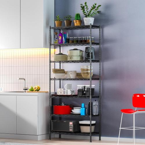 Size 13.9 D x 23.9 W x 71.6 H Color black 7-Tier Metal Storage Rack Adjustable Shelf,Storage Unit Shelf for Laundry Bathroom Kitchen Pantry Closet(Black,13.9 D x 23.9 W x 71.6 H)