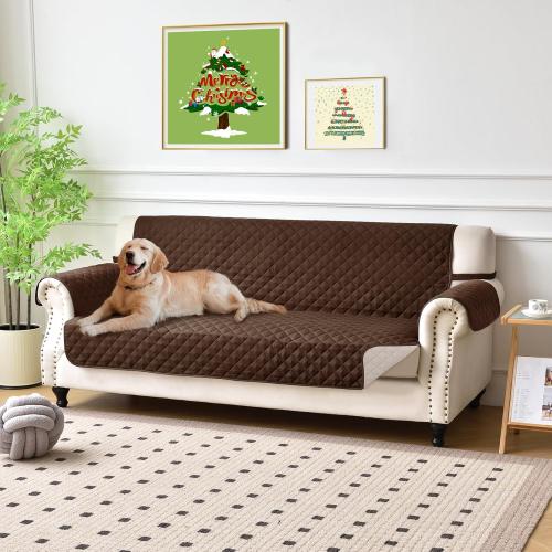Home Reversible Couch Cover Sofa Cover Washable Furniture Protector Cover with Elastic Straps Water Resistant for Dogs Pet Friendly (68''Sofa,Chocolate/Beige)