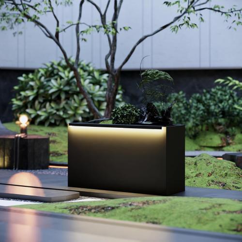 Size 30 L Black LED Metal Planter Flower Box Vibe LED Lighting Strips ×2 Galvanized Steel Trough Shelf Grow Drainage Holes Indoor Space Rectangular Outdoor Patio Garden Decor Plant Herbs Houseplants