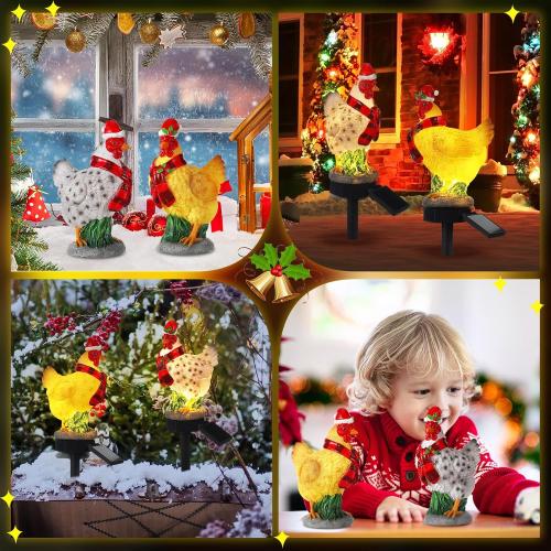 2 Pack Christmas Chicken Solar Light with Stake Outdoor Waterproof Chicken Statue Solar Light for Winter Home Patio Garden Yard Lawn Pathway Walkway Xmas Outdoor Decoration