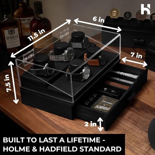 Holme & Hadfield Premium 5-Slot Wooden Watch Display Case – Handcrafted Men’s Watch Box with Accessory Drawer, Hinged Cover, Leather Lining – Birthday Gift for Collectors – Luxury Built to Last