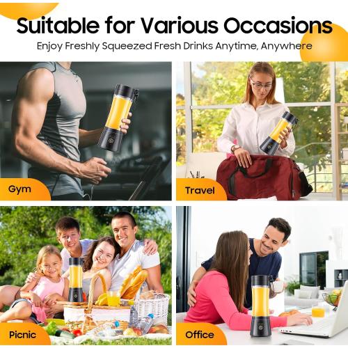 Cordless Portable Personal Size Blender - USB Rechargeable Blender for Smoothies and Shakes, 6 Blades with 380Ml BPA Free Juice Cup, Freshly Squeezed for Picnic/Sports