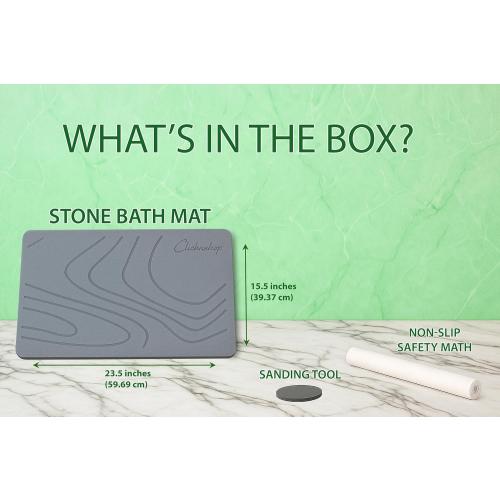 Stone Bath Mat – Diatomaceous Earth Bath Mat, Non-Slip Shower Mat, Super Absorbent & Easy to Clean, Quick Drying Bathroom Floor Mat (23.5” x 15.5”, Grey)
