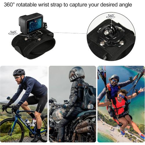 3 in 1 Accessories Set for GoPro Hero 13 12 11 10 9 8 7 6 5 4 3 Black, Chest Mount Harness/Head Strap Mount/ 360°Rotating Wrist Strap, Adjustable Flexible Accessories Kit