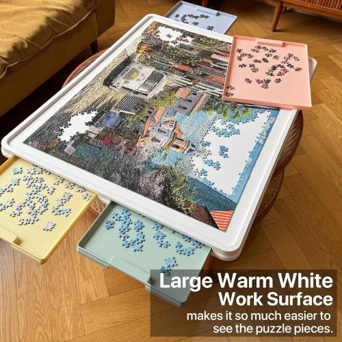 1500 Pieces Rotating Plastic Puzzle Board with Drawers and Cover, 35x27 Portable Spinning Jigsaw Puzzle Table for Adults, Upgraded Lazy Susan, Ideal Gift for Mum