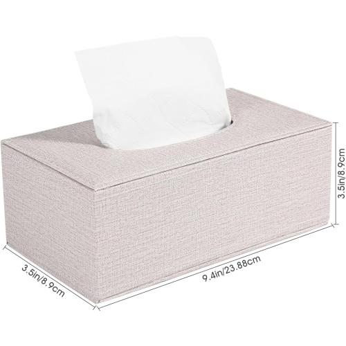 4 Pack Tissue Box Cover Rectangle, Linen Tissue Box with Magnetic Bottom, Napkin Facial Tissues Holder Dispenser, Decorative Tissue Holder for Bathroom Toilet Bedroom Living Room Office, Beige