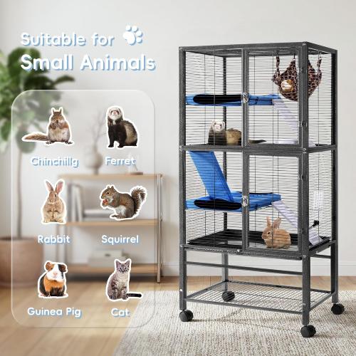 HABUTWAY 55''H Large Metal Rolling Ferrets Cage, Cage for Rats/Chinchillas, 0.5'' Bar Spacing for Ferret,Small Animal Cage w/Removable Ramp & Platform