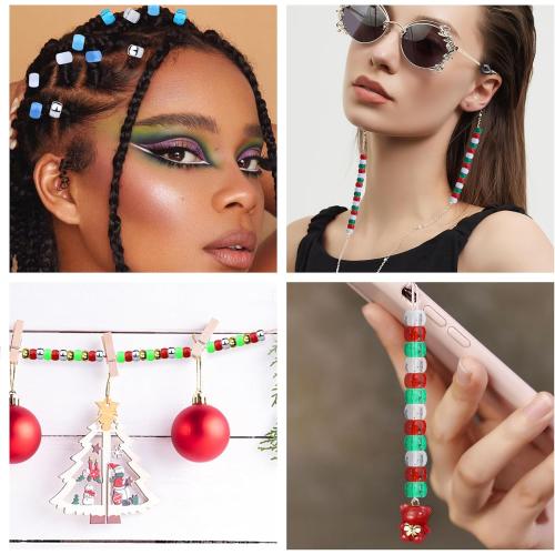 Red and White Pony Beads for Bracelet 6x9mm Mix Red Beads for Hair Braids Kandi Bead Bulk for DIY Craft Party Jewelry Making