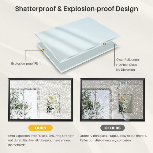 Size 22x30 Inch Color Black Bathroom Mirror for Wall, Thick Metal Framed Rectangle Mirrors for Over Sink, Bedroom, Living Room, Entryway, Anti-Rust, HD Tempered Glass