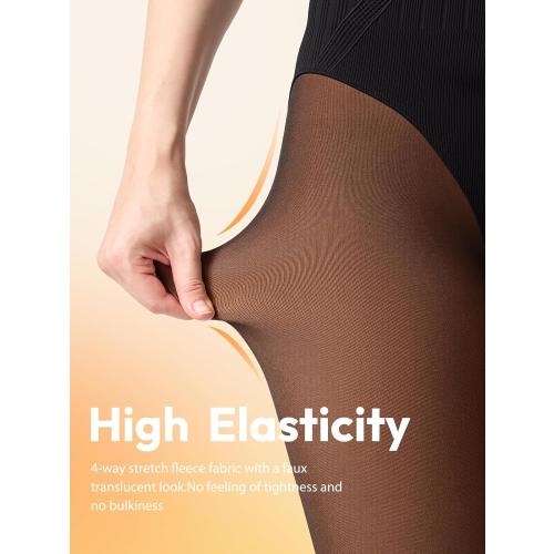 Womens Fleece Lined Tights Control Top Triangle Crotch Thermal Leggings Fake Translucent Warm Stockings