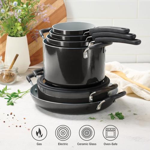 Tramontina Ceramic Non Stick 12-Piece Nesting Pots and Pans Set with Lids - Stackable Nonstick Cookware Set, Dishwasher and Oven Safe, Dark Gray