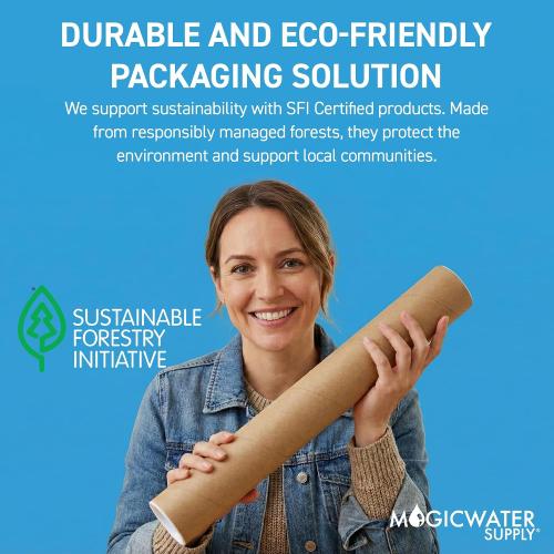 MagicWater Supply 6x24 Inch Kraft Mailing Tubes with End Caps, Heavy Duty Round Shipping Tubes for Large Posters, Blueprints, Art, Crafts and Documents - Durable, Recyclable - 1 Pack, Made in the USA