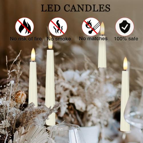 Flameless Taper Candles with 3D Wick, 9.6 Real Wax LED Candles with Remote and Timer, 3 Pack Flickering Candlesticks Battery Operated, Classic Tall Taper Candles for Home, Wedding, Party, Ivory