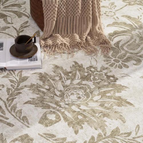 jinchan Torino Floral 5x7 Area Rugs, Vintage-Inspired Neutral Design Accent Rug, Machine Washable Ultra-Thin Low-Pile Non-Slip Traditional Carpet for Living Room Bedroom Dining Room Home Office, Taupe