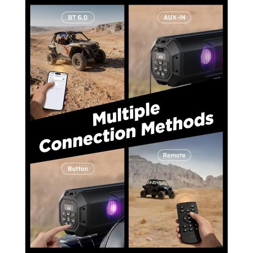 Ehaho 17-Inch UTV Sound Bar, 4-Speaker Bluetooth Golf Cart Speakers [RGB & Strobe Light] IP66 Waterproof ATV Speaker System, SXS SoundBar Compatible with Polaris RZR, CFmoto, Can-Am