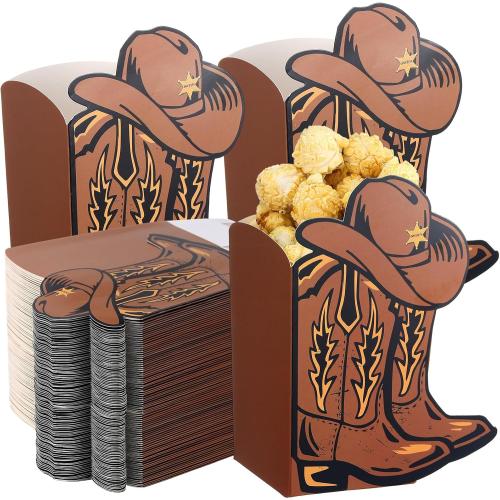 48 Pcs Western Popcorn Mexican Cielito Lindo Boxes First Rodeo Cowboy Cowgirl Terracotta Pottery Boxes Buckets for Boots or Bows Gender Reveal Birthday Baby Shower Table Decor(Brown,Star)