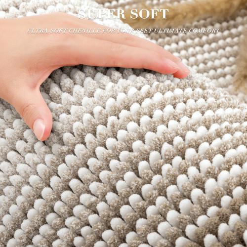 BSICPRO Bathroom Rugs and Mats Sets, 2 Piece Thick Absorbent Chenille Non Slip, Soft Shaggy Floor Mats, Machine Washable (Light Taupe)
