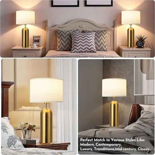 Gold Lamps Set of 2 Touch Control 3-Way Dimmable Bedside Nightstand Lamps Bedroom Lamps Modern White& Gold Table Lamp with USB Type C Ports Tall Lamps for Living Room End Table Home Office