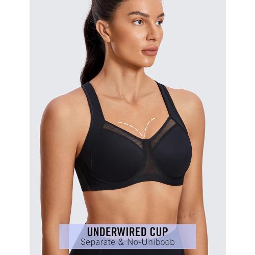 Size 34D SYROKAN High Impact Sports Bras for Women High Support Unlined Underwire Racerback No Uniboob Workout Bra