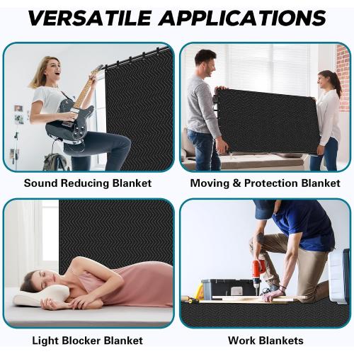2 PCS Large Sound Dampening Blanket,96 x 80 Sound Absorbing Studio,Noise Cancelling Studio Acoustic Blanket/Light Blocker/Moving Curtain