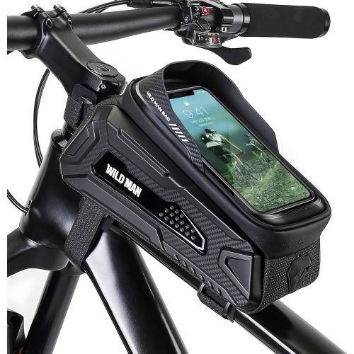 WILD MAN Bike Bag Bike Phone Bag EVA Waterproof Front Frame bag Top Tube Handlebar Bag Bicycle bag Bike Accessories Holder Compatible Phones Under 6.8(Black)