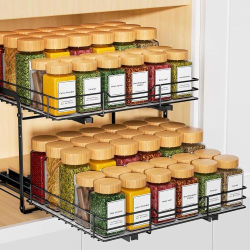 RCHYFEED Spice Rack Organizer for Cabinet, 1 Tier Slide out Spice Organization for Inside Cabinets & Pantry, Heavy Duty Adjustable Metal Spice Racks for Seasoning Organizer (13.5 Wx10.5 Dx9.5 H)