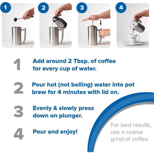 Frieling Double-Walled Stainless Steel French Press Coffee Maker - 44 oz, Polished, Extra Large Stainless Steel Coffee Press for Commercial Use - Camping Coffee Makers & Tea Press