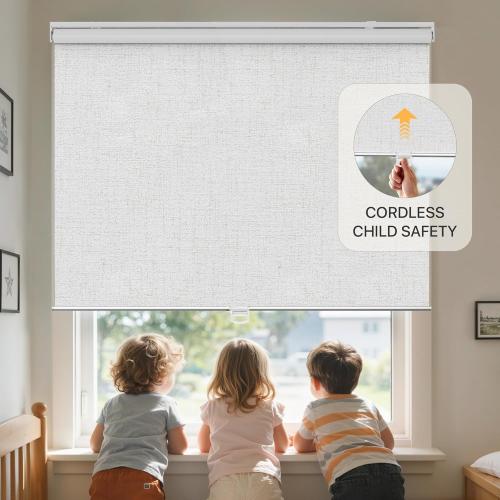 GENIMO 100% Blackout Roller Window Shades, Window Blinds Cordless with Thermal Insulated, UV Protection Fabric, Mini French Door Blinds for Home, Bedroom, Office, Linen White, 23 W X 72 H