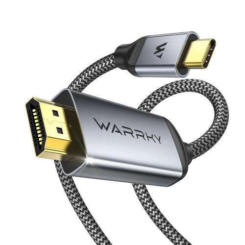 WARRKY USB C to HDMI Cable 4K 60Hz[Anti-Interference, Gold-Plated Plugs] Aluminum HDR Type-C to HDMI 2.0 Cord, Thunderbolt 3/4/5 Compatible for iPhone 15/16 Series, MacBook, iMac, iPad Pro, Galaxy-6ft