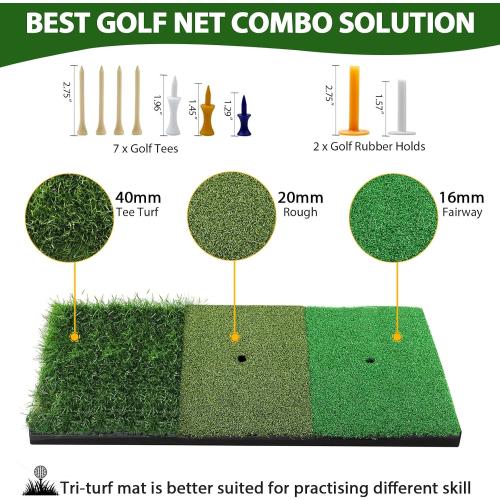 Golf Net, 10x7 Ft Practice Hitting Golf Net with Tri-Turf Mat, Ball, Tee, and Carring Bag, All-in-One Multi-Target Training Aid for Outdoor/Indoor Chipping & Driving, Ideal Gift for Men/Enthusiasts