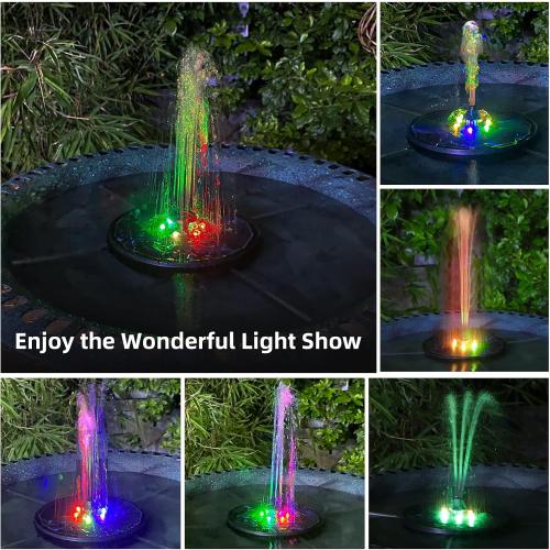 Solar Powered Fountain 4W Bird Bath Fountains Pump Upgraded Glass Panel Fountains with Color LED Lights 7 Nozzles & 4 Fixers for Garden Small Pond Outdoor Swimming Pool Fish Tank