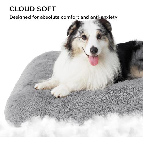 Washable Medium Dog Bed for Crate, Faux Fur Dog Crate Pad for Medium Breed, Plush Soft Comfort Dogs Sleeping Mat, Anti-Slip Pet Kennel Pad, Grey