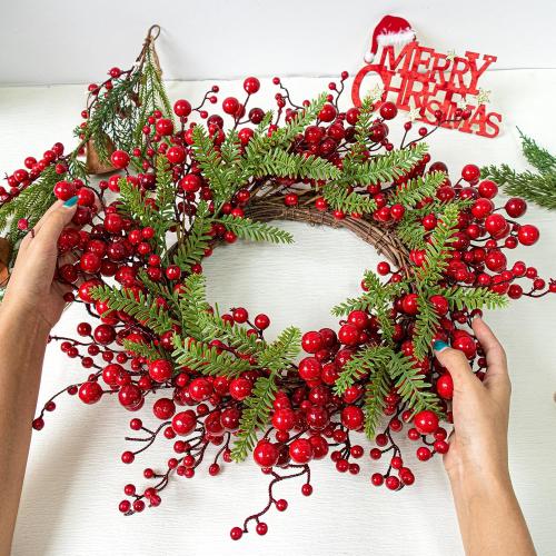 J'FLORU Artificial Christmas Wreath 20 Inch Chirstmas Wreaths for Front Door Red Berry Wreath with Pine Needles for Porch Fireplace Xmas Winter Holidays