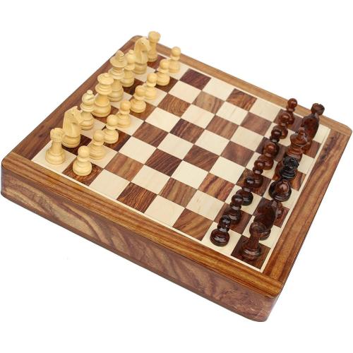 Wooden Chess Board Game Set with Magnetic Pieces (12 x 12 Non-Folding with Drawer)
