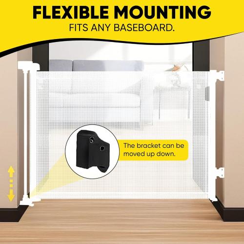 Retractable Baby Gate – 35 Tall, 55 Wide Mesh Safety Gate for Dogs & Babies, Indoor/Outdoor Use for Stairs, Doorways, Hallways, Deck & Porch – Easy One-Handed Wall Mount Design