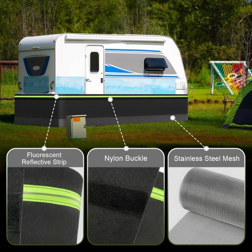 Easy Installation RV Skirting, Travel Wheel Skirt for Mobile Home Exterior, PVC with Tightly Metal Plates, Convenient Storage Wheel Rv Cover for Garden,Outdoor, Yard (Black, 2.6 x52.5ft)