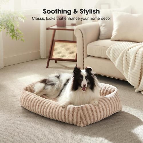 Dog Beds for Small Dogs Cats, Washable Dog Bed with Removable Cover, Soft Calming Cat Bed for Indoor Cats, Rectangle Pet Sofa Bed for Puppy Kitty, Anti-Slip Bottom,20x19x6, Beige